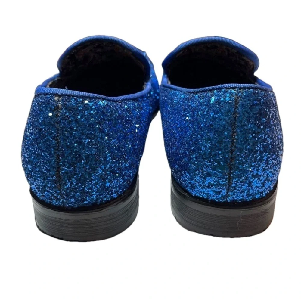 Enzo Romeo Men's Blue Glitter Slip On Tuxedo Dress Loafers Shoes